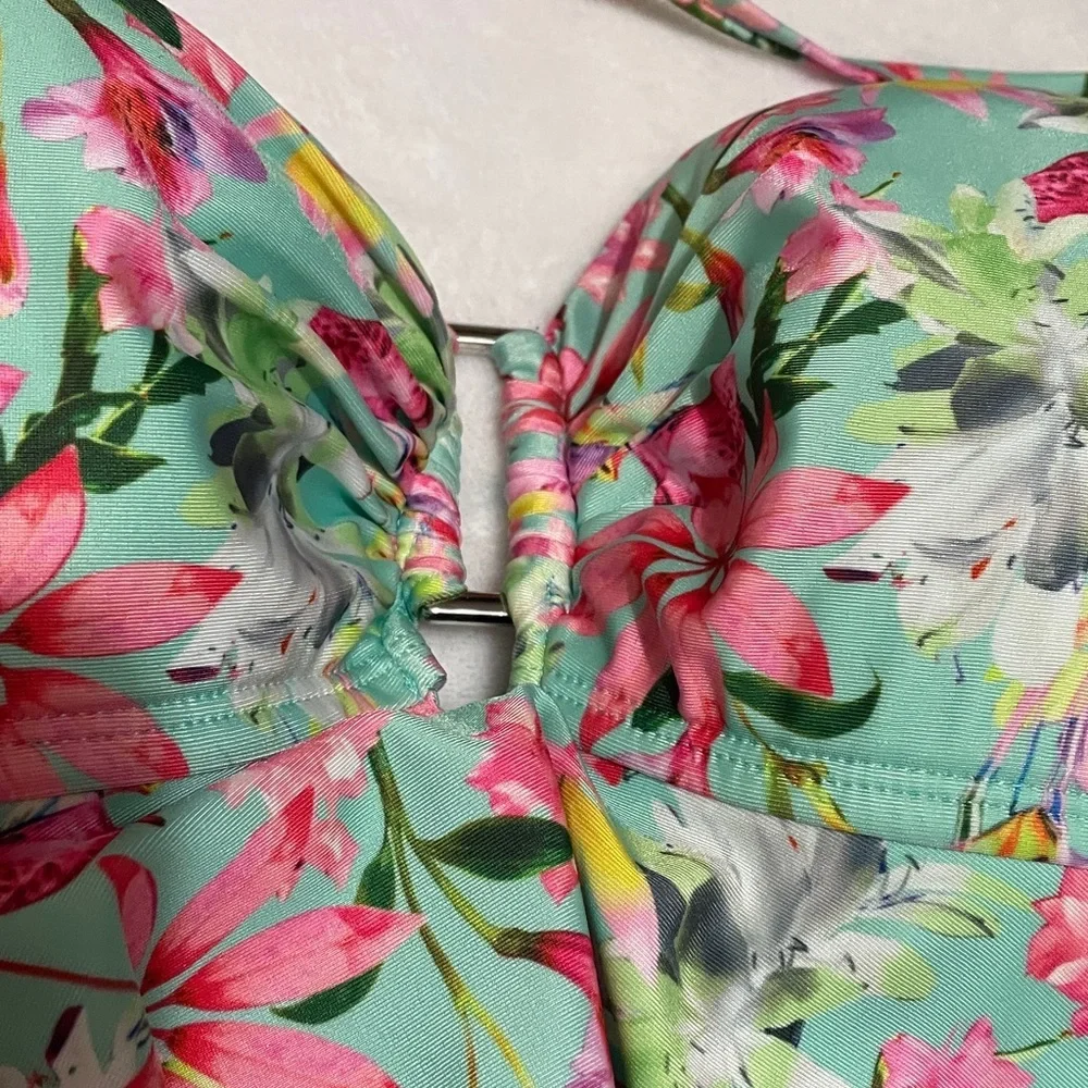 Catalina Floral Tankini Halter Swim Top Sz 12/14